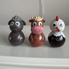 Rare Hasbro Weebledown Farm Animals Weebles Wobbly Toy Figures X 3 Sheep Cow Hen