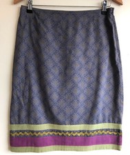 Mistral purple cotton straight skirt 10 Braid Ric Rac trims around hem Quirky