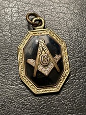 Antique GOLD FILLED 1" Masonic Freemason Fob Charm Pendant Enamel Symbol Estate