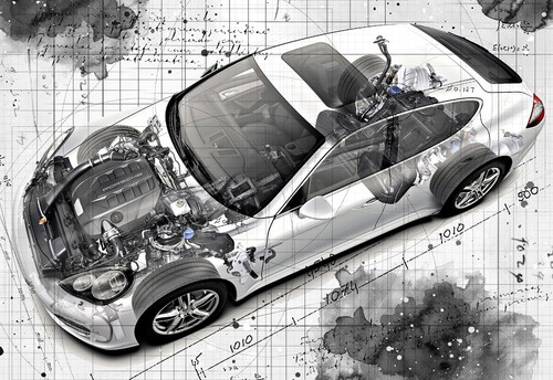 Line tech drawing porsche - tech,