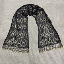 Beaded Long Scarf Black Gold Fringed Pashmina Wrap Festival Flapper Belt