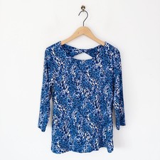 Ruth Langsford Blue Leopard Jersey Top Size S NEW Twist Back Animal Print