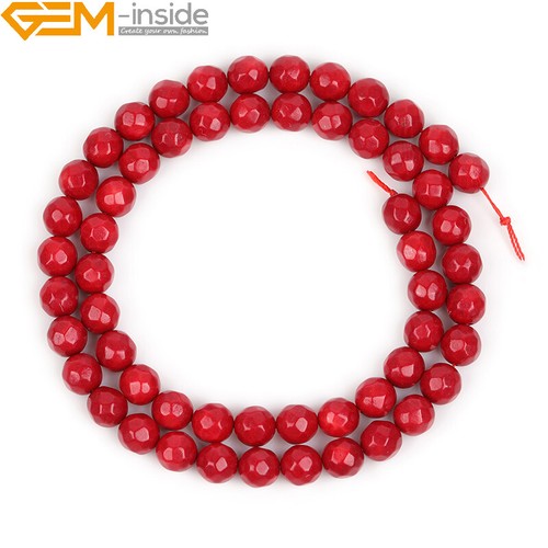 Natural faceted coral - faceted, red