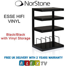 Norstone ESSE Black HiFi Rack with Glass Shelves and Vinyl Storage Hi-Fi Stand