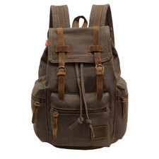 Vintage Canvas Backpack Retro Rucksack- Leather Trim Travel Hiking Bag