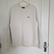 Stussy Cream Ivory sweatshirt with grey silver logo on front &back Size S unisex