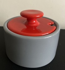 Jansen+co sugar pot small grey red with lid rare 
