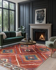 Decorative Red Rug Machine Washable Short Pile Non Slip 