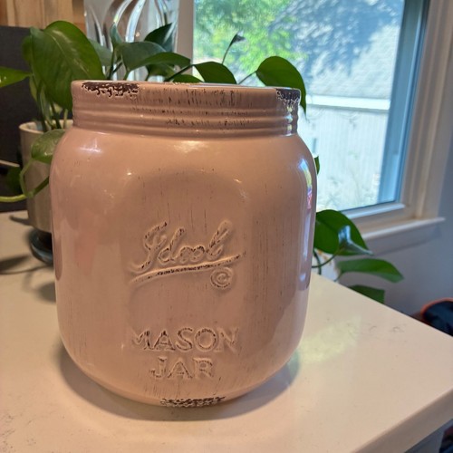 Pink ceramic mason jar - ceramic, utensil