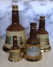 Set of 4 Empty Vintage Bell’s Whisky Ceramic Bell-Shaped Decanters 
