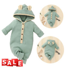 Newborn Baby Boy Girl Knitted Hooded Romper Jumpsuit Bodysuit Clothes Set 0-18 M