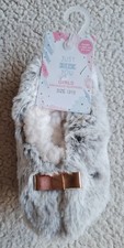Girls Faux Fur Snuggle Slippers Size 12/13 Grey/Brown Brand New With Label