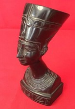 Egyptian Pharaoh Nefertiti Bust Statue Ornament Black Resin 7 1/2" Approx 958g