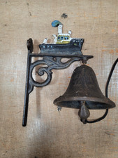 Vintage Cast Iron Door Bell With A Boat  On Top.