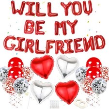 41 Pcs Will You Be My Girlfriend Balloons,Red Valentines Day Party Decorations,