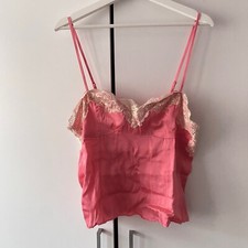 Free People Satin Lace Trim Sleeves Top Neon Nights Cami Size XL