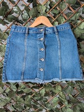 Forever 21 Blue Denim Mini Skirt Button Front Raw Hem UK10/12 – Casual Vintage