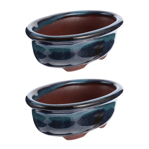 2pcs blue ceramic flowerpots - ceramic,
