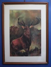 Impressionist Painting Red Deer Stag Mountains Scotland original signed Wands