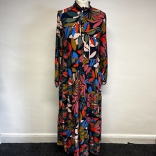Boden Midi Maxi Dress Size 8 Leaf Pattern Long Sleeve Pockets Tiered