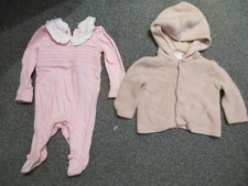 Tu - Pink Babygrow/Sleepsuit/Romper & Mamas & Papas Pink Hooded Cardigan -  3M