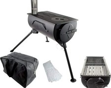 Portable Wood Burning Stove Camping BBQ Cooker Tent Heater Firepit Bag + GRILL