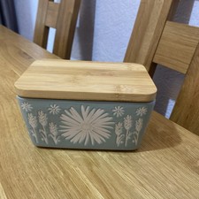 Cooksmart teal colour Ceramic Butter Dish Bamboo Lid  