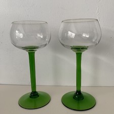 2 French Green Stem Wine Glasses 100ml Capacity 14.25cm Tall