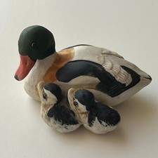 Porcelain Duck and Ducklings Ornament - Handmade in Cotswolds - Mallard Vintage
