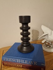 Hand Carved Brown solid Wooden Ornate Candle Holder Candlestick Tall 13.5' Decor