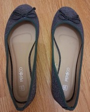 New Size 6 39 Navy Blue Silver Glitter Thread Pump Soft Comfy Flat Shoes Pep Co