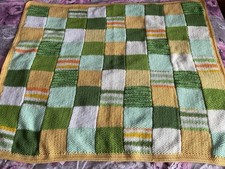 Hand Knitted Random Colourful Patchwork Throw,Afghan,yellow, Green,white Mix.