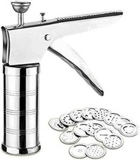 Stainless Steel Kitchen Press Cookie Press with 15 Discs, 6 Cake Cones Icing Set