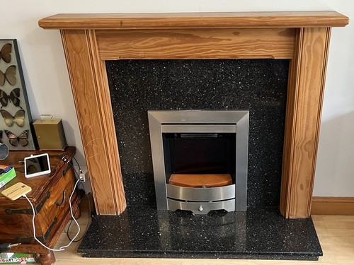 Black granite fireplace - black,