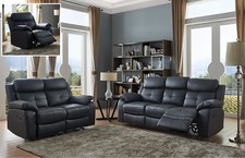 Black Genuine Leather 3 Seater or 2 Seat Armchair Recliner Sofa Suite - CHICAGO