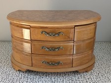 Vintage Retro Wooden Mele & Co Jewellery Box Curved Oval Shape Swing Out Sides