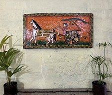 Chariot painted wooden wall panel wall hanging plaque home entrance Indian decor