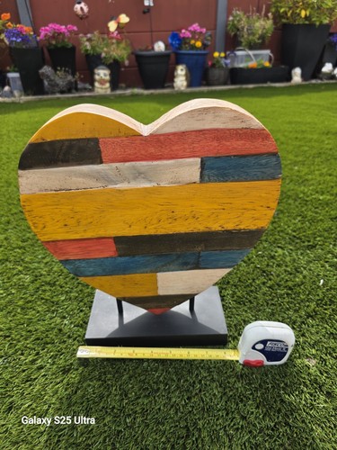 Large wood multicolored heart - large,