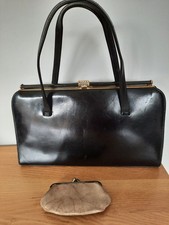 Vintage 1950s Maclaren Kelly bag  black leather purse retro handbag England 