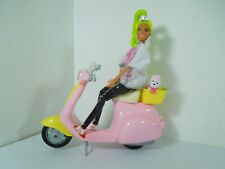 Barbie EXTRA Doll with Green Hair + Pink Scooter Moped + Pet Dog VGC