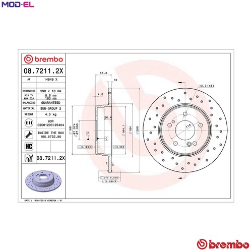 Brake disc 7211 2x - 08.7211.2x, for