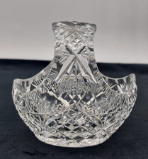 Vintage Crystal Basket Lead Cut With Handle 10.5cm Criss Cross & Fan Pattern