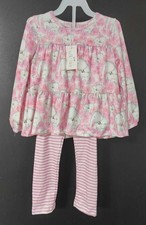Pete & Lucy Girl's 3T Boutique Pant Suit Outfit Set Leggings Top Pink Elephants