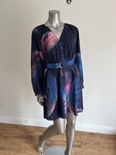 TED BAKER Dress Womens TB 2 UK 10 Alte Blue Floral Long Sleeve Belted Mini NEW