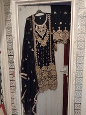 3-Piece Navy Embroidered Pakistani Suit - Wedding/Party Wear, Worn Once
