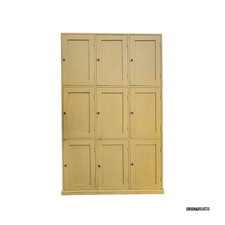 Huge Antique School Lockers Housekeepers Cupboard Crackle Glazed Yellow Rustic