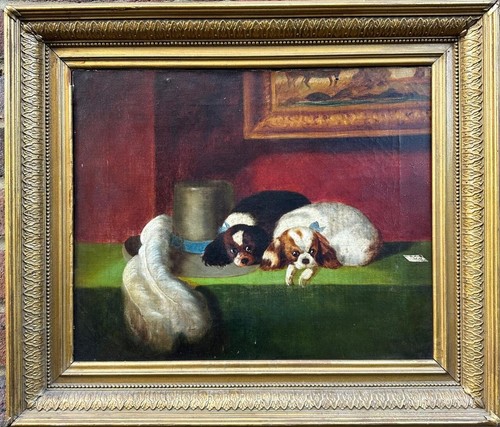 Antique painting two dogs - painting:,