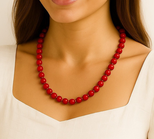 9ct gold red coral - red, necklace