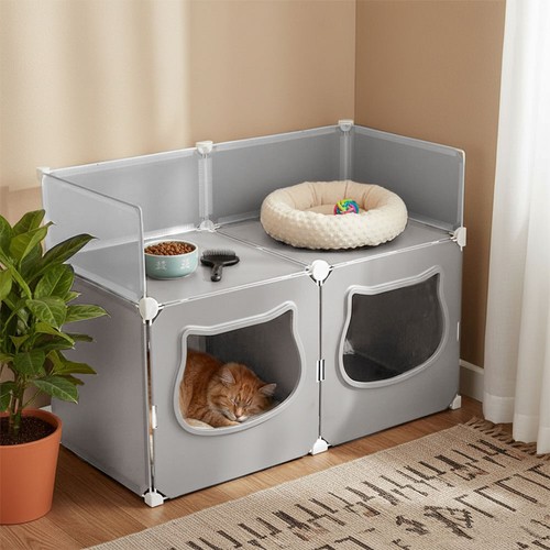 Grey semi enclosed cat house - grey,