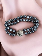 VTG 2 strand Simulated gray pearl Bracelet Sterling Clasp and spacers READ